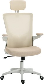 HOMCOM Scaun birou ergonomic, scaun de birou, cotiere rabatabile, suport lombar, tetieră, 60x63x120cm, bej | Aosom Romania