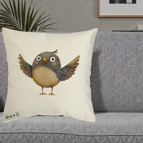Perna Decorativa Pasare cu Aripi Intinse, 40x40 cm, Ecru, Husa Detasabila, Perna Inclusa, BEKZ®