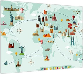 Tablou pe sticlă - Harta cu pictograme, amintire (70x50 cm)