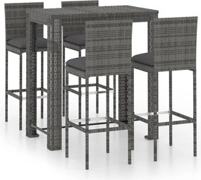 vidaXL Set mobilier bar de grădină cu perne, 5 piese, gri, poliratan
