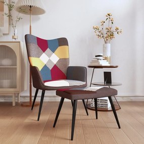 328186 vidaXL Scaun de relaxare cu taburet, textil, petice