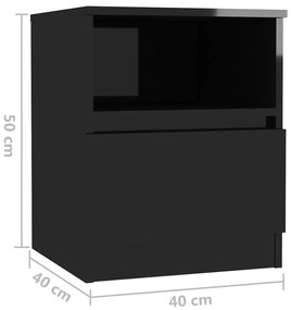 Noptiere, 2 buc., negru extralucios, 40x40x50 cm, PAL 2, negru foarte lucios