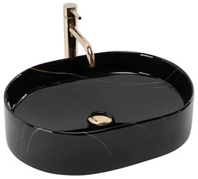 Lavoar pe blat Rea Nadia oval 50 cm negru lucios