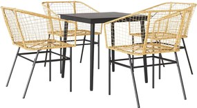 vidaXL Set de sufragerie de grădină 5 piese sticlă maro din poli ratan