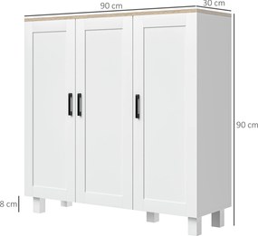 HOMCOM Bufet de Bucătărie din Lemn, Mobilier cu 3 Uși, Rafturi Reglabile, Stil Scandinav, pentru Living, Sufragerie, 90x30x90cm, Alb | Aosom Romania