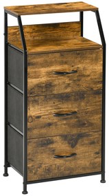 HOMCOM Comodă cu 3 sertare din material textil detasabile si 2 rafturi, 44 x 29 x 92 cm, lemn si metal | Aosom Romania