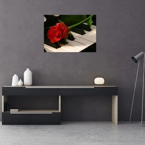 Tablou pe sticlă - Pian și trandafiri (70x50 cm)