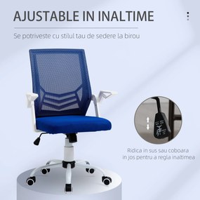 Scaun de Birou Ergonomic cu Cotiere si Suport Lombar, Fotoliu Birou Pivotant si Inaltime Reglabila din Tesatura Albastra Vinsetto | Aosom Romania