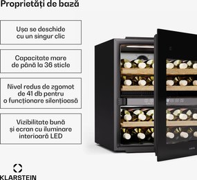 Klarstein Frigider pentru vinuri Rhone 36 Duo, 36 sticle, Control LED, push-to-open, silențios