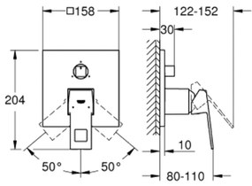 Baterie cada sau dus Grohe Eurocube incastrata pentru corp ingropat, cu 3 cai, crom