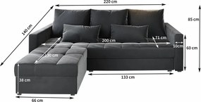 Canapea coltar extensibil ZENOVA 220 x 140 cm, reversibila - gri inchis