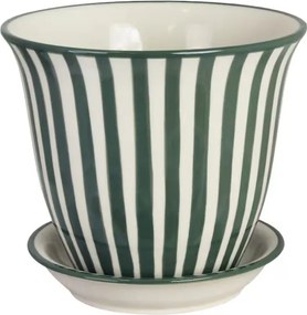 Ghiveci din ceramică pictat manual cu dungi, Ø 19 x H 16 cm, verde închis, „Miriam"