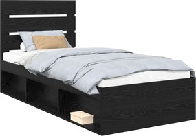 vidaXL Cadru de pat cu headboard Negru 90 x 200 cm Lemn de pin masiv