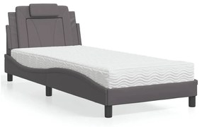 vidaXL Pat cu saltea, gri, 80x200 cm, piele ecologică
