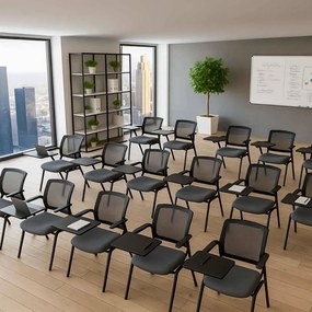 Scaun conferință gri HRC 603 pliabil cu măsuță rabatabilă și mesh