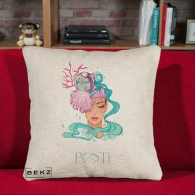 Perna Personalizata Zodiac Pesti Cowgirl, 40x40 cm, Bej Canapea, Husa Detasabila, Perna Inclusa, BEKZ®