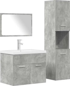 vidaXL Set mobilier de baie, 4 piese, gri beton, lemn compozit
