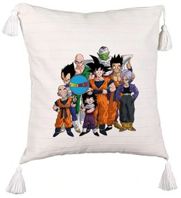 Perna Decorativa cu Franjuri cu Dragonball Characters 2, 45x45 cm, Ecru, Cu fermoar