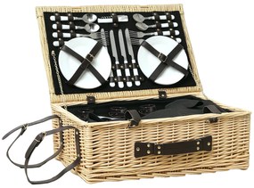 Outsunny Coș de Picnic pentru 4 Persoane cu Zonă Frigorifică și Accesorii 54x34x20 cm | Aosom Romania