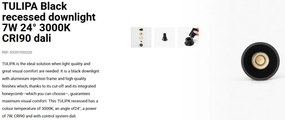 Spot LED incastrabil TULIPA Black recessed downlight 7W 24° 3000K CRI90 dali
