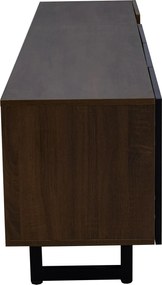 Dulap TV modern cu 4 uși, spațiu mare de depozitare, design vintage, 180x38x50 cm, Negru+Culoare naturală