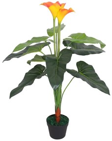 vidaXL Floare de crin cală artificială cu vază, 85 cm, roșu și galben