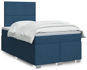 vidaXL Pat box spring cu saltea, albastru, 120x200 cm, textil