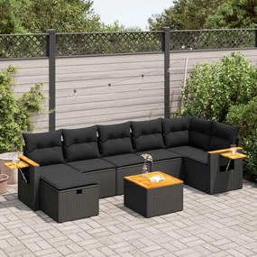 3325989 vidaXL Set mobilier de grădină cu perne, 8 piese, negru, poliratan