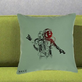 Perna Decorativa Astronaut Rock Sketching, 40x40 cm, Verde, Husa Detasabila, Perna Inclusa, BEKZ®