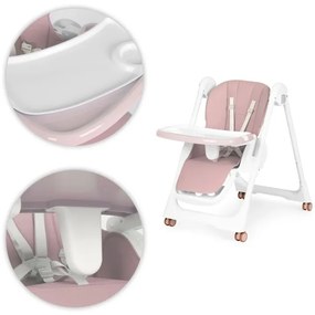 Scaun de hrănire înălțime reglabilă curele din piele ecologică tavă dublă roz