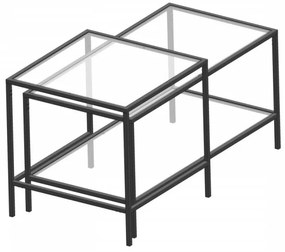 Set 2 Masute Auxiliare, Sticla / Metal, Sevay, Negru