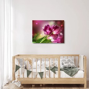 Tablou pe sticlă cu lalele roz (70x50 cm)