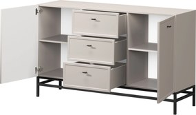 Comodă Lorini 150 cm cu sertare - cașmir / mânere negre T-bar / cadru