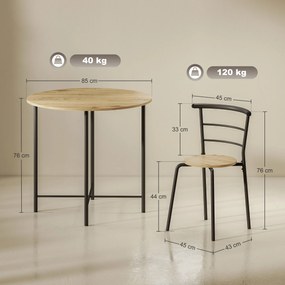 HOMCOM Set Masă Rotundă de Dining cu 4 Scaune Economisitor de Spațiu în Lemn și Metal Stil Industrial | Aosom Romania