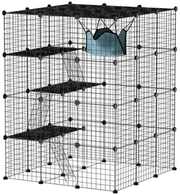 PawHut Căsuță pentru Pisici cu 4 Nivele, 3 Platforme de Sărit, Rampe, 5 Uși și Covoare Antiderapante, 105x105x140 cm, Negru | Aosom Romania