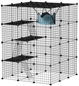 PawHut Căsuță pentru Pisici cu 4 Nivele, 3 Platforme de Sărit, Rampe, 5 Uși și Covoare Antiderapante, 105x105x140 cm, Negru | Aosom Romania