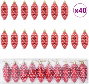 vidaXL Minge din con de brad de Crăciun 40 pcs Roșu Plastic