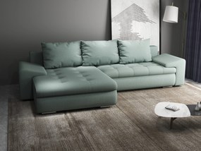 Colțar extensibil dumonde cu ladă de depozitare si sezut confortabil din spuma high-density, Leonardo Enjoy Mint 260x185 cm