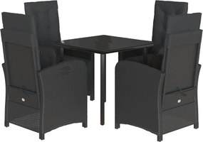 vidaXL Set mobilier de grădină cu perne, 5 piese, negru, poliratan