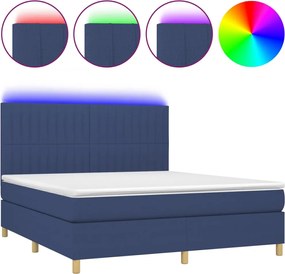 vidaXL Pat cu arcuri, saltea și LED, albastru, 160x200 cm, textil