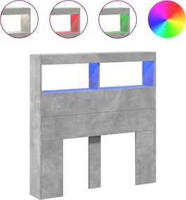 vidaXL Tăblie de pat cu dulap și LED, gri beton, 100x17x102 cm