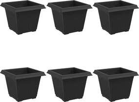 vidaXL Vază pătrată pentru flori 6 pcs Negru 20 x 20 x 16 cm Plastic