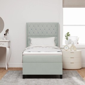 vidaXL Pat box spring cu saltea, gri deschis, 90x190 cm, catifea