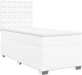 vidaXL Pat box spring cu saltea, alb, 90x190 cm, piele ecologică