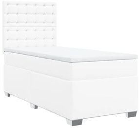 3290701 vidaXL Pat box spring cu saltea, alb, 90x190 cm, piele ecologică