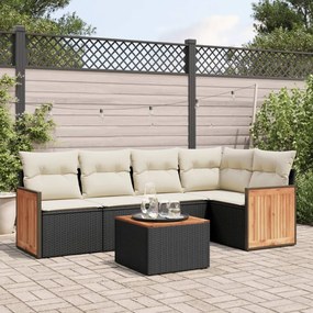 3260033 vidaXL Set mobilier de grădină cu perne, 6 piese, negru, poliratan