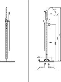 Baterie cada freestanding din alama sanitara, crom lucios, cu set dus 117,2 cm, LaVita Verdi Crom