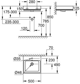 Lavoar baie suspendat Grohe Cube Ceramic 50x49 cm, tratament PureGuard