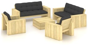 3065786 vidaXL Set mobilier de grădină cu perne, 5 piese, lemn de pin tratat