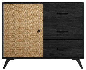 Comodă negru/natural joasă 92x81 cm Hanoi – Marckeric